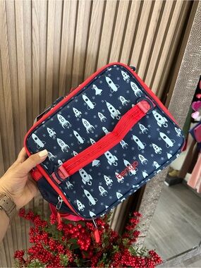 Benico Navy Rocket-Print Men’s Toiletry Bag with Red Trim